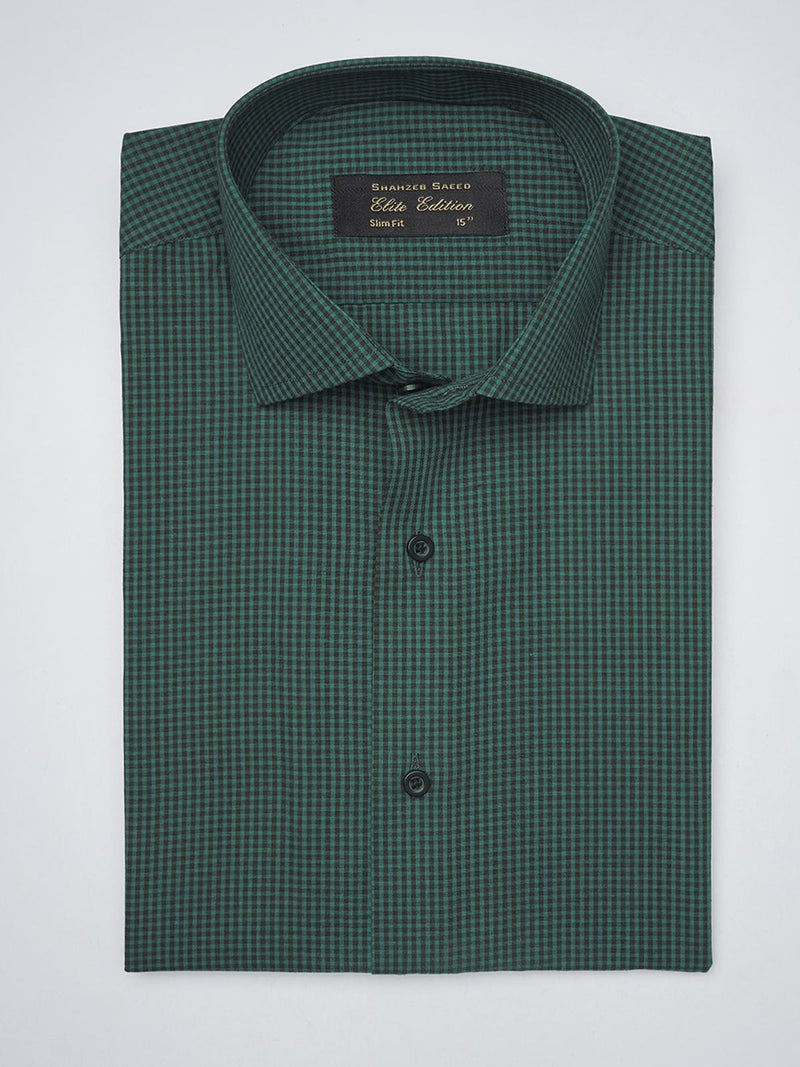 Green Micro Checkered, Elite Edition, Cutaway Collar Men’s Formal Shirt  (FS-1389)