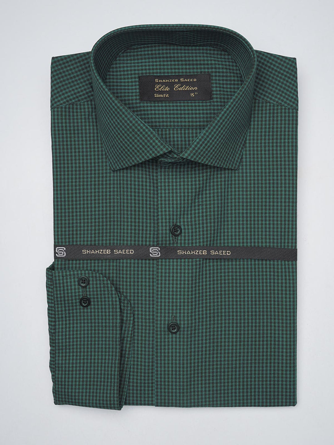 Green Micro Checkered, Elite Edition, Cutaway Collar Men’s Formal Shirt  (FS-1389)