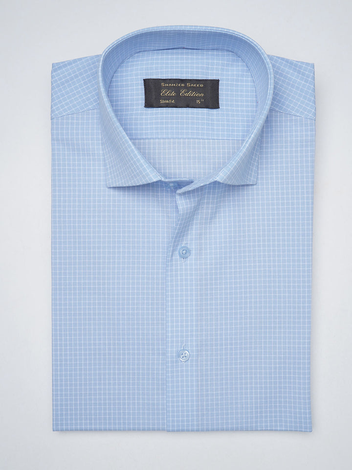 Light Blue Checkered, Elite Edition, Cutaway Collar Men’s Formal Shirt  (FS-1390)