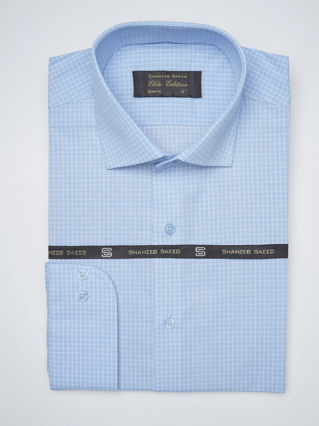 Light Blue Checkered, Elite Edition, Cutaway Collar Men’s Formal Shirt  (FS-1390)