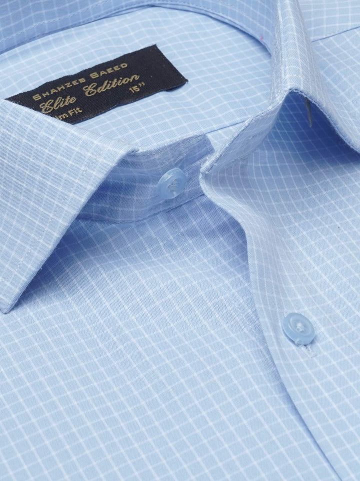 Light Blue Checkered, Elite Edition, Cutaway Collar Men’s Formal Shirt  (FS-1390)