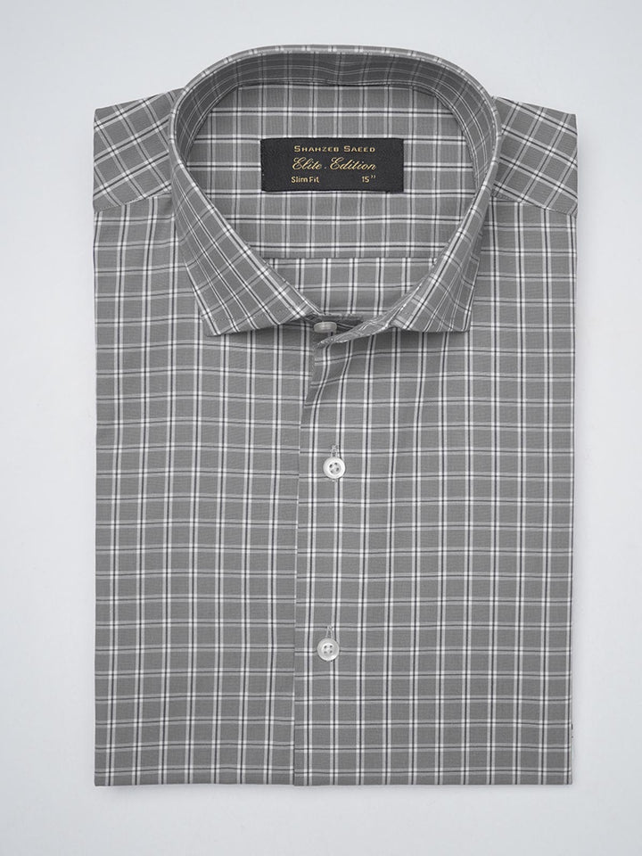 Grey Checkered, Elite Edition, Cutaway Collar Men’s Formal Shirt  (FS-1391)