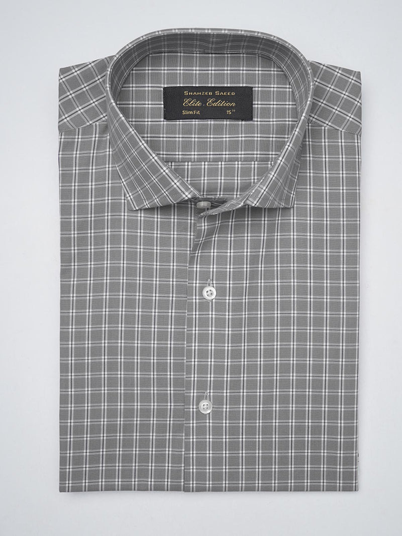 Grey Checkered, Elite Edition, Cutaway Collar Men’s Formal Shirt  (FS-1391)