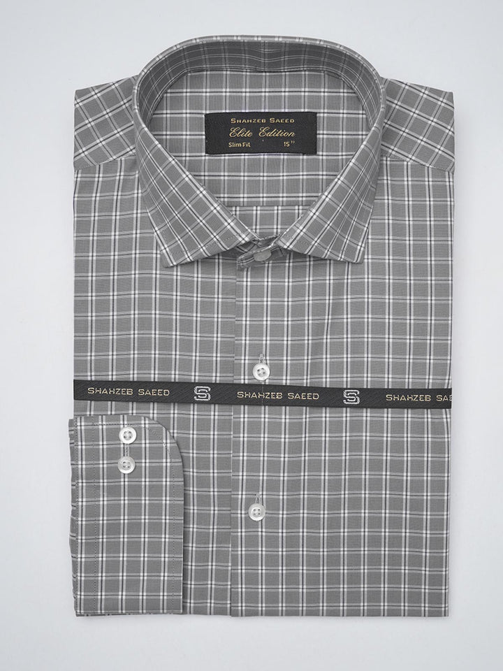 Grey Checkered, Elite Edition, Cutaway Collar Men’s Formal Shirt  (FS-1391)