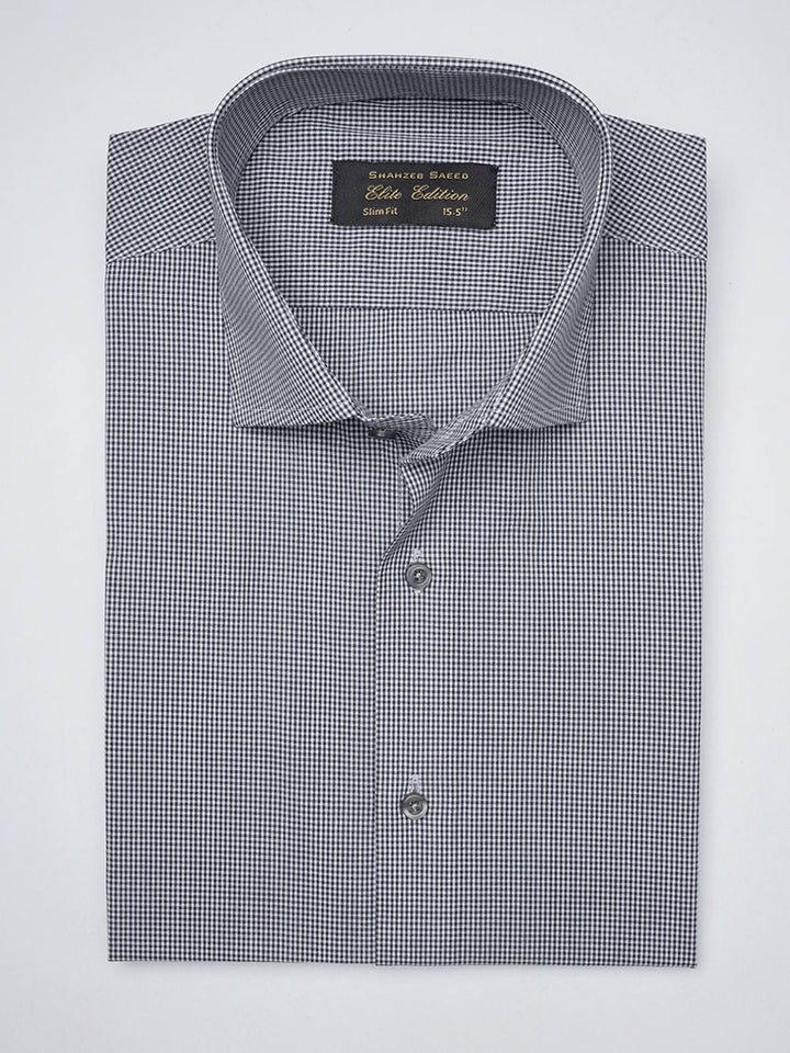 Dark Grey Micro Checkered, Elite Edition, Cutaway Collar Men’s Formal Shirt  (FS-1397)