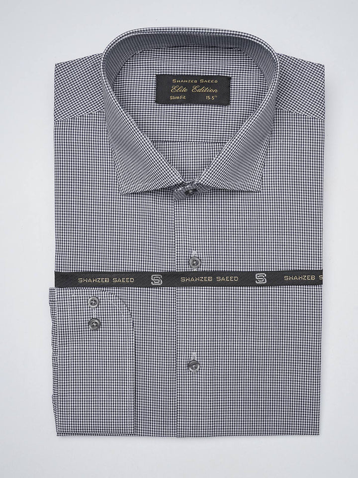 Dark Grey Micro Checkered, Elite Edition, Cutaway Collar Men’s Formal Shirt  (FS-1397)