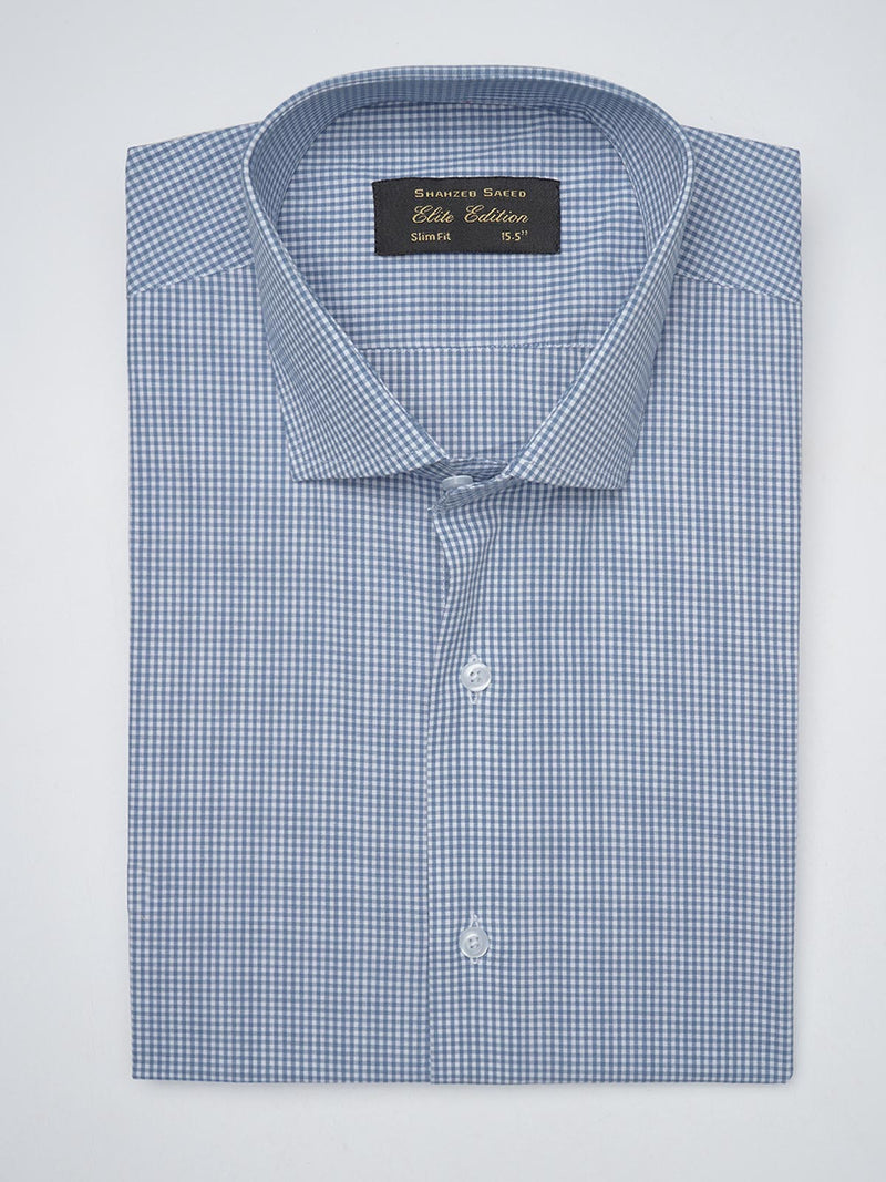 Blue Micro  Checkered, Elite Edition, Cutaway Collar Men’s Formal Shirt  (FS-1400)