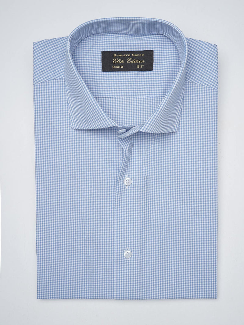 Light Blue Micro  Checkered, Elite Edition, Cutaway Collar Men’s Formal Shirt  (FS-1401)