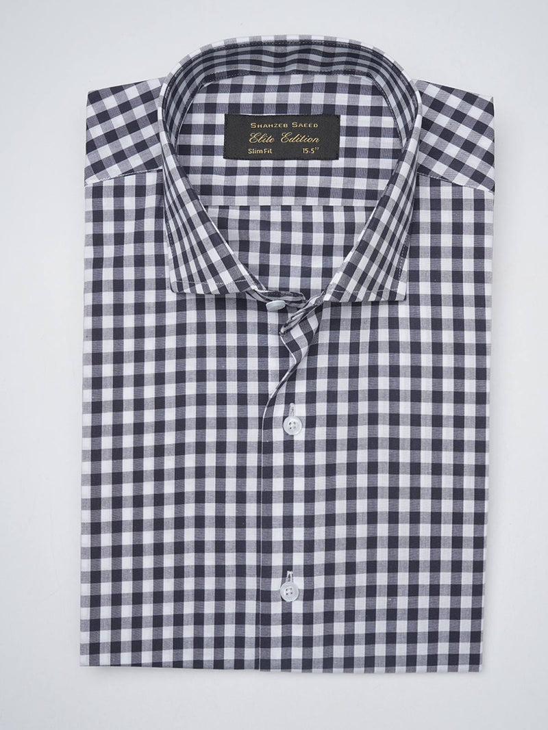 Navy Blue & White Checkered, Elite Edition, Cutaway Collar Men’s Formal Shirt  (FS-1414)