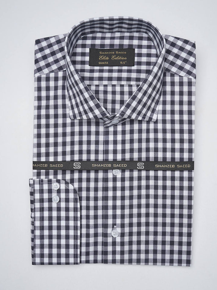 Navy Blue & White Checkered, Elite Edition, Cutaway Collar Men’s Formal Shirt  (FS-1414)