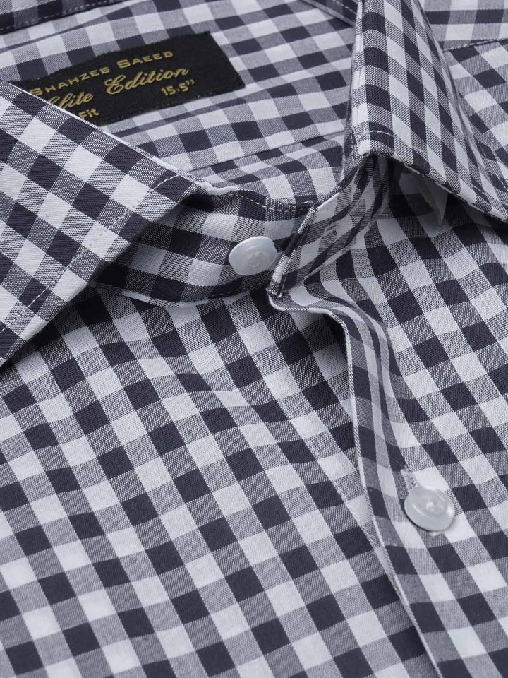 Navy Blue & White Checkered, Elite Edition, Cutaway Collar Men’s Formal Shirt  (FS-1414)