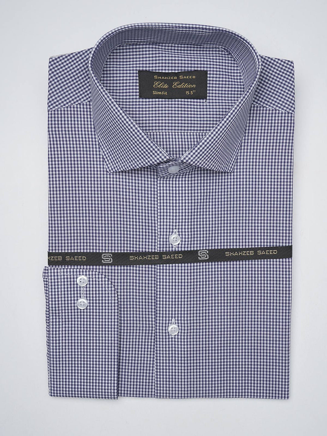 Dark Blue Micro Checkered, Elite Edition, Cutaway Collar Men’s Formal Shirt  (FS-1417)