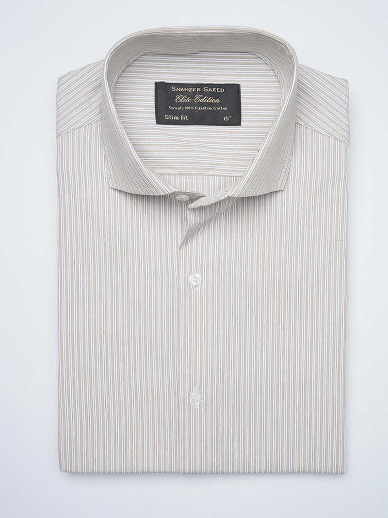 Light Brown Self Striped, Elite Edition, Cutaway Collar Men’s Formal Shirt (FS-1507)