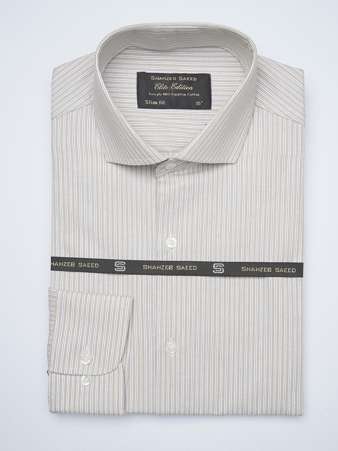 Light Brown Self Striped, Elite Edition, Cutaway Collar Men’s Formal Shirt (FS-1507)