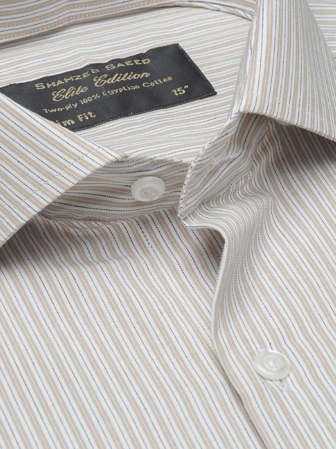 Light Brown Self Striped, Elite Edition, Cutaway Collar Men’s Formal Shirt (FS-1507)