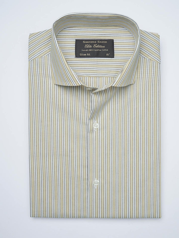 Fawn & White Self Striped, Elite Edition, Cutaway Collar Men’s Formal Shirt (FS-1509)