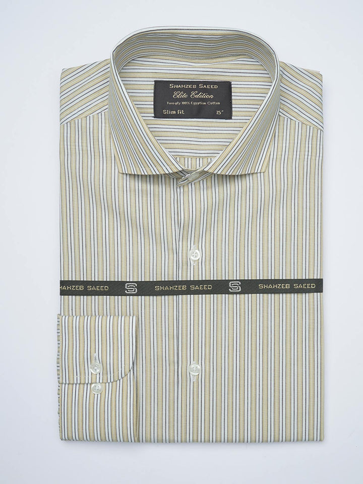 Fawn & White Self Striped, Elite Edition, Cutaway Collar Men’s Formal Shirt (FS-1509)