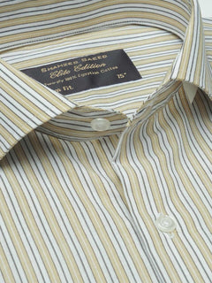 Fawn & White Self Striped, Elite Edition, Cutaway Collar Men’s Formal Shirt (FS-1509)
