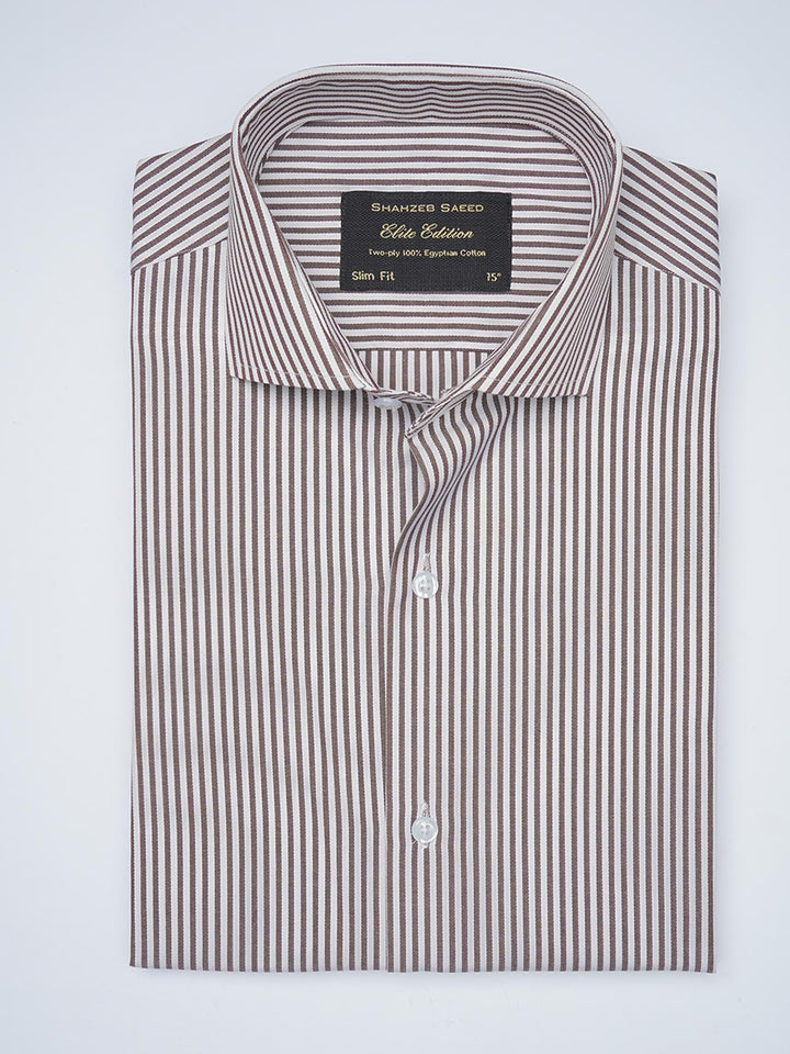 Brown & White Self Striped, Elite Edition, Cutaway Collar Men’s Formal Shirt (FS-1515)