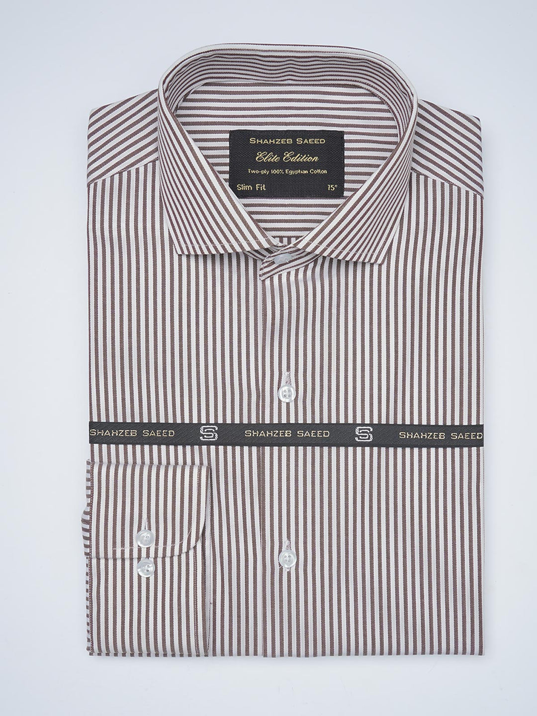 Brown & White Self Striped, Elite Edition, Cutaway Collar Men’s Formal Shirt (FS-1515)