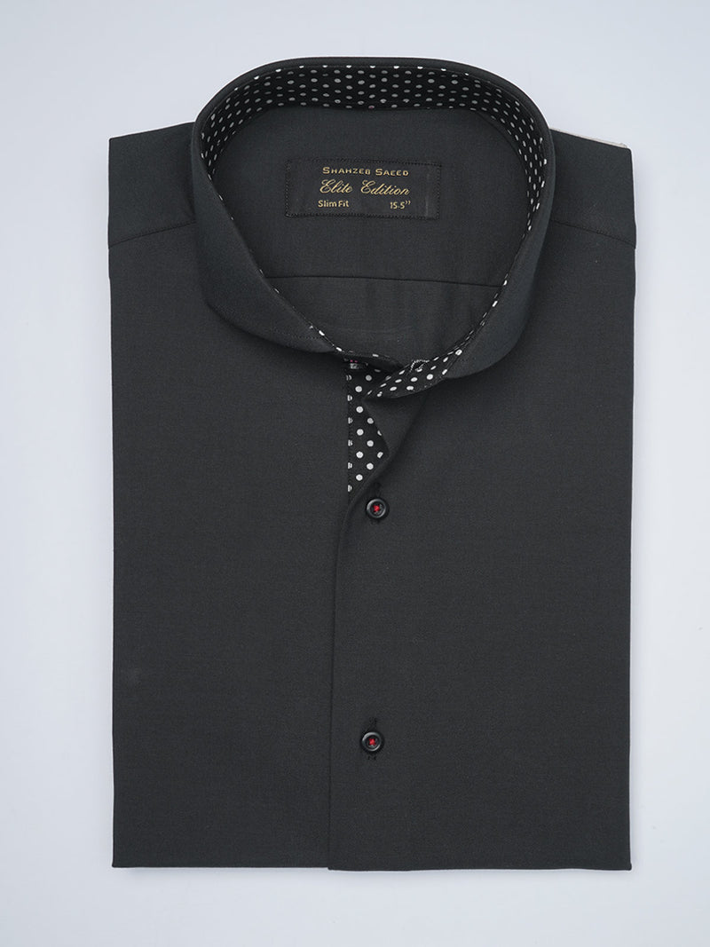 Black Plain, Elite Edition,Cutaway Collar Men’s Designer Formal Shirt (FS-1518)