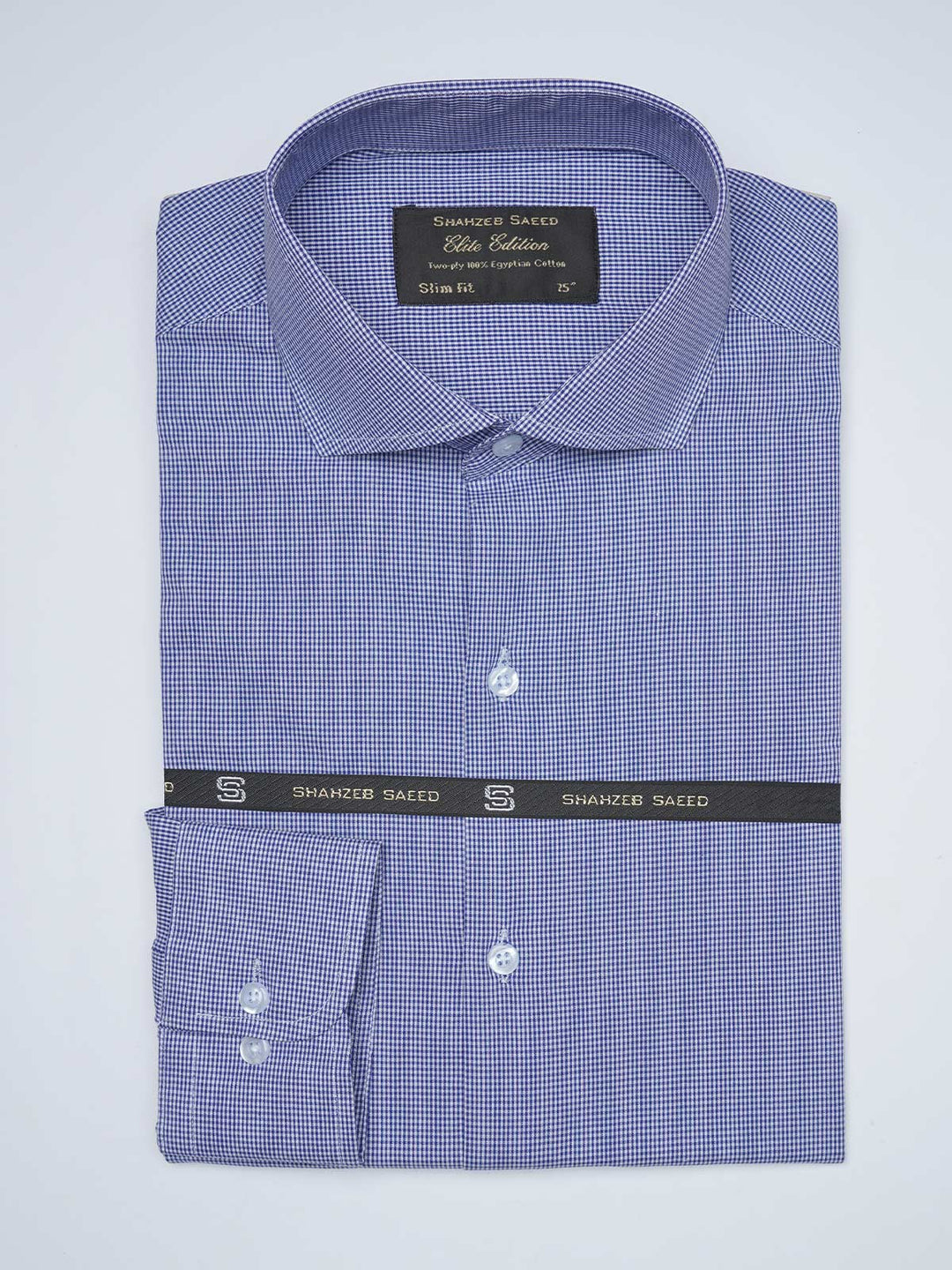 Blue Micro Checkered, Elite Edition, Cutaway Collar Men’s Formal Shirt  (FS-1522)