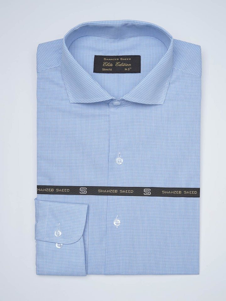 Light Blue Micro Checkered, Elite Edition, Cutaway Collar Men’s Formal Shirt  (FS-1523)