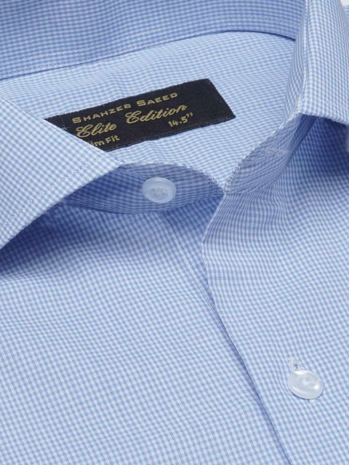 Light Blue Micro Checkered, Elite Edition, Cutaway Collar Men’s Formal Shirt  (FS-1523)