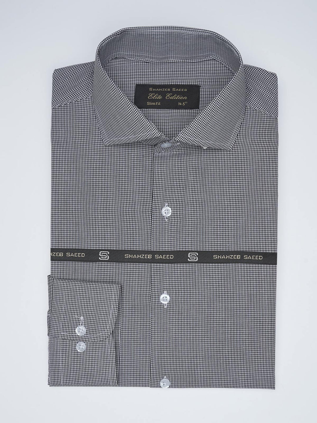 Black Micro Checkered, Elite Edition, Cutaway Collar Men’s Formal Shirt  (FS-1525)