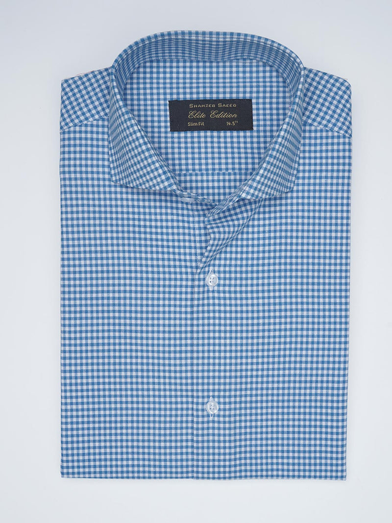 Blue Micro Checkered, Elite Edition, Cutaway Collar Men’s Formal Shirt  (FS-1537)