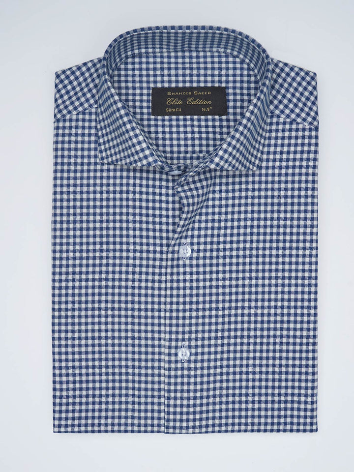 Dark Blue Micro Checkered, Elite Edition, Cutaway Collar Men’s Formal Shirt  (FS-1540)