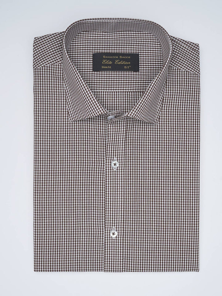 Brown Micro Checkered, Elite Edition, Cutaway Collar Men’s Formal Shirt  (FS-1604)