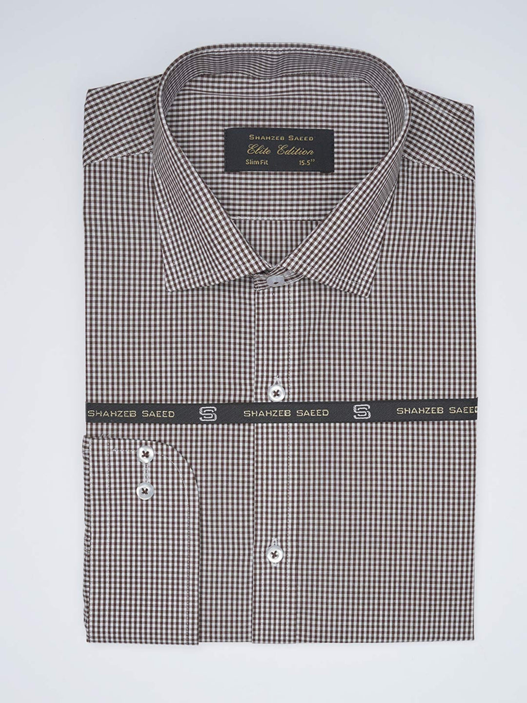 Brown Micro Checkered, Elite Edition, Cutaway Collar Men’s Formal Shirt  (FS-1604)