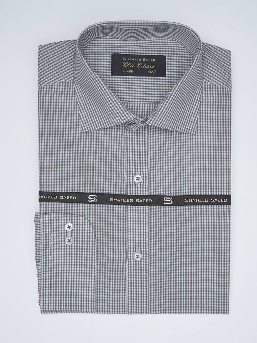 Grey Micro Checkered, Elite Edition, Cutaway Collar Men’s Formal Shirt  (FS-1607)