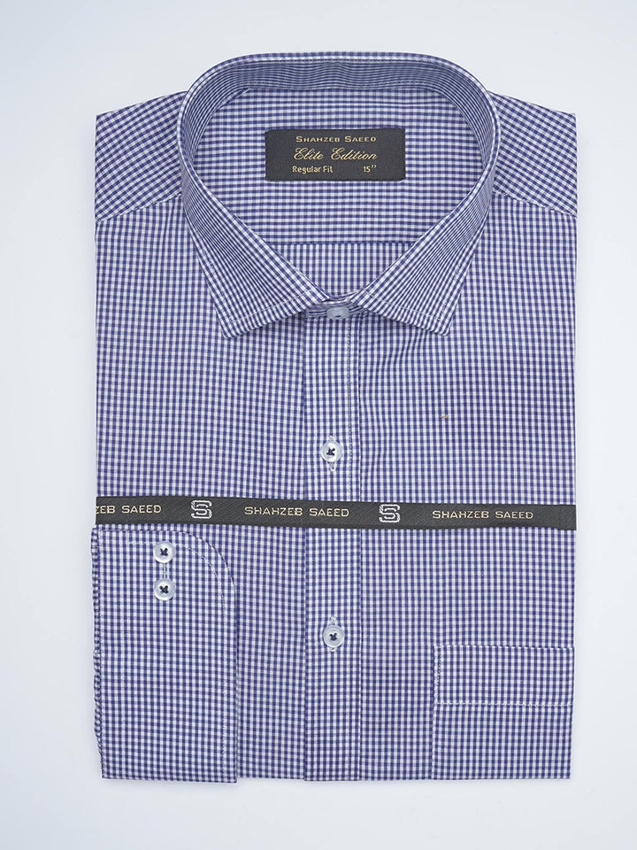 Navy Blue Micro Checkered, Elite Edition, Cutaway Collar Men’s Formal Shirt  (FS-1608)