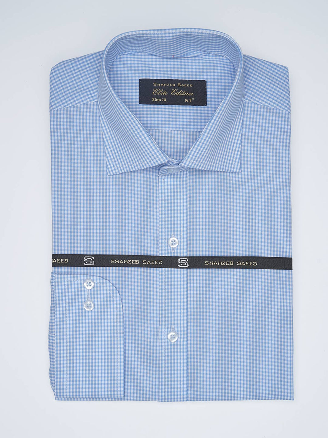 Sky Blue Micro Checkered, Elite Edition, Cutaway Collar Men’s Formal Shirt  (FS-1609)