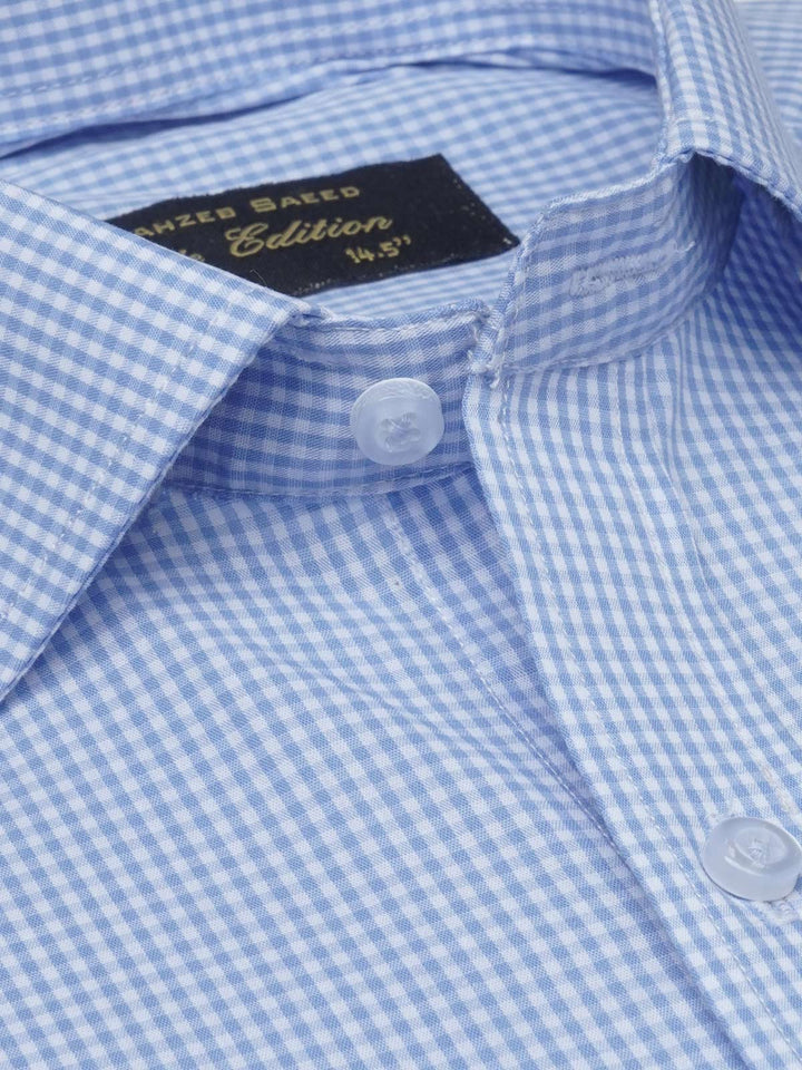 Sky Blue Micro Checkered, Elite Edition, Cutaway Collar Men’s Formal Shirt  (FS-1609)