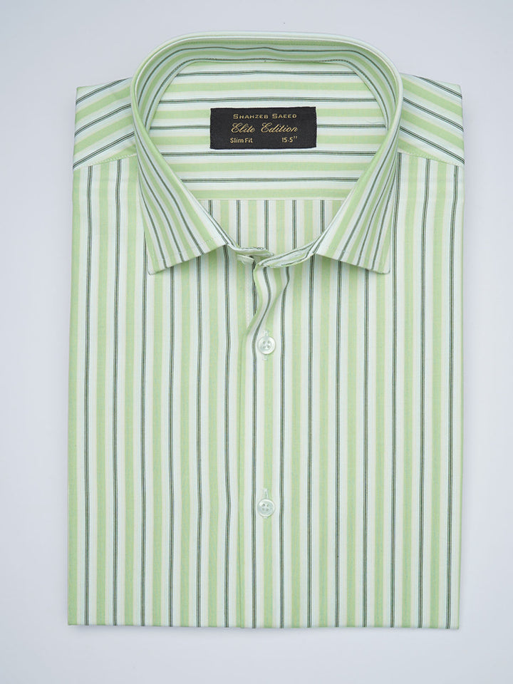 Green & White Striped, Elite Edition, French Collar Men’s Formal Shirt (FS-1686)