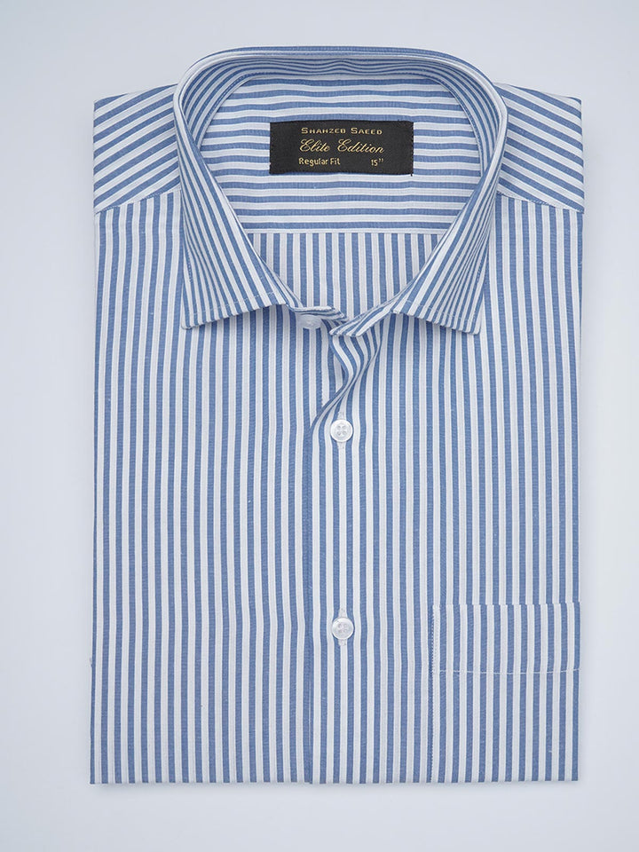 Blue & White Striped, Elite Edition, French Collar Men’s Formal Shirt (FS-1687)