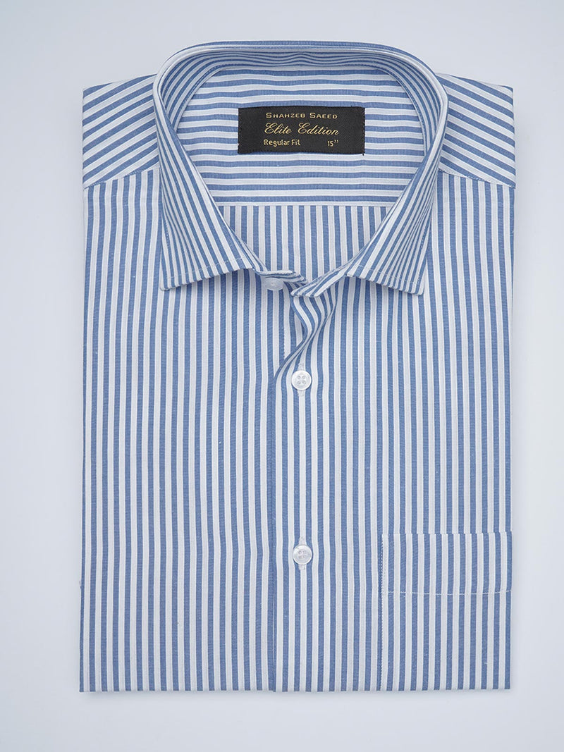 Blue & White Striped, Elite Edition, French Collar Men’s Formal Shirt (FS-1687)
