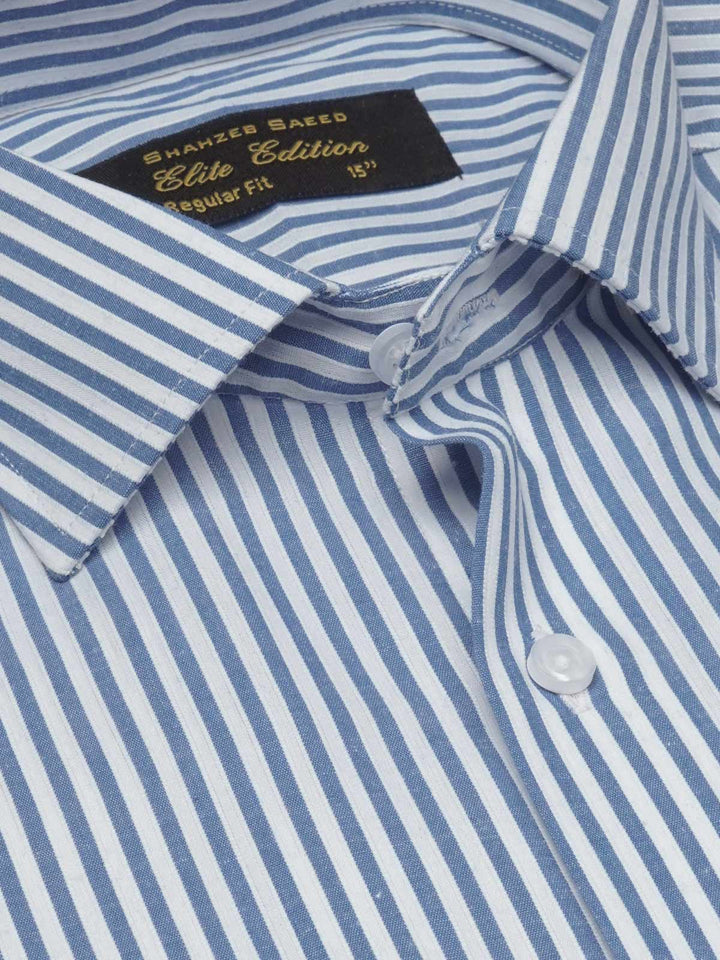 Blue & White Striped, Elite Edition, French Collar Men’s Formal Shirt (FS-1687)