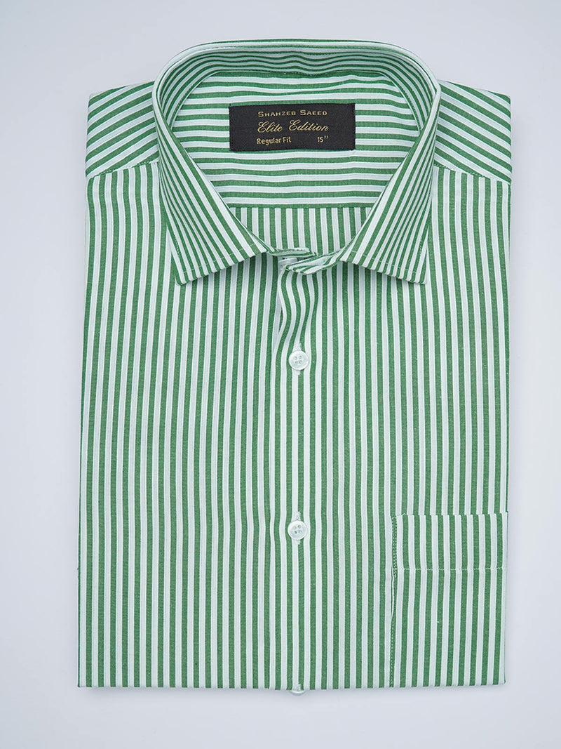 Dark Green & White Striped, Elite Edition, Cutaway Collar Men’s Formal Shirt (FS-1688)