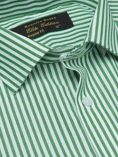 Dark Green & White Striped, Elite Edition, French Collar Men’s Formal Shirt (FS-1688)