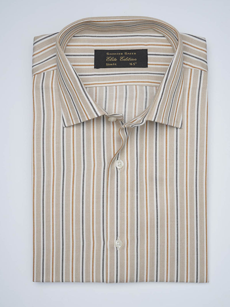 Brown Striped, Elite Edition, Cutaway Collar Men’s Formal Shirt (FS-1689)