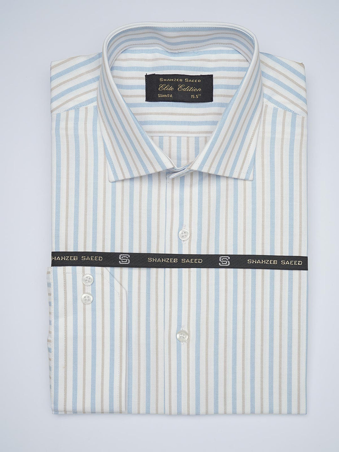 Light Blue Striped, Elite Edition, French Collar Men’s Formal Shirt (FS-1690)