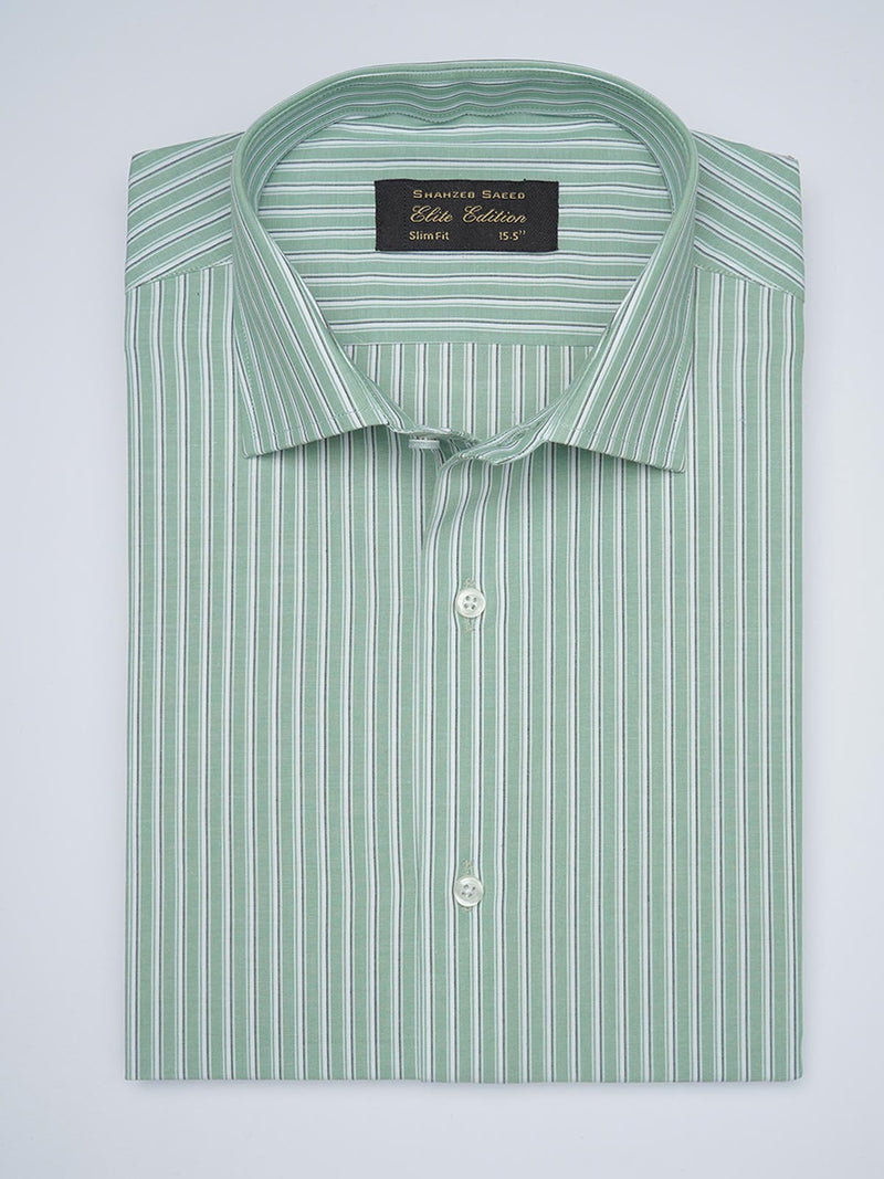 Light Green Striped, Elite Edition, French Collar Men’s Formal Shirt (FS-1694)