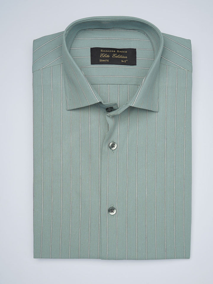 Green Striped, Elite Edition, French Collar Men’s Formal Shirt (FS-1703)