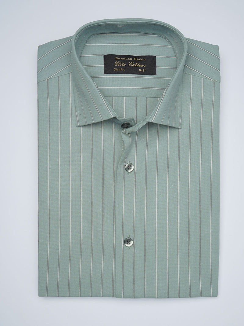 Green Striped, Elite Edition, Cutaway Collar Men’s Formal Shirt (FS-1703)