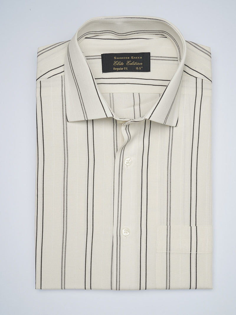Black & Off White Striped, Elite Edition, French Collar Men’s Formal Shirt (FS-1708)