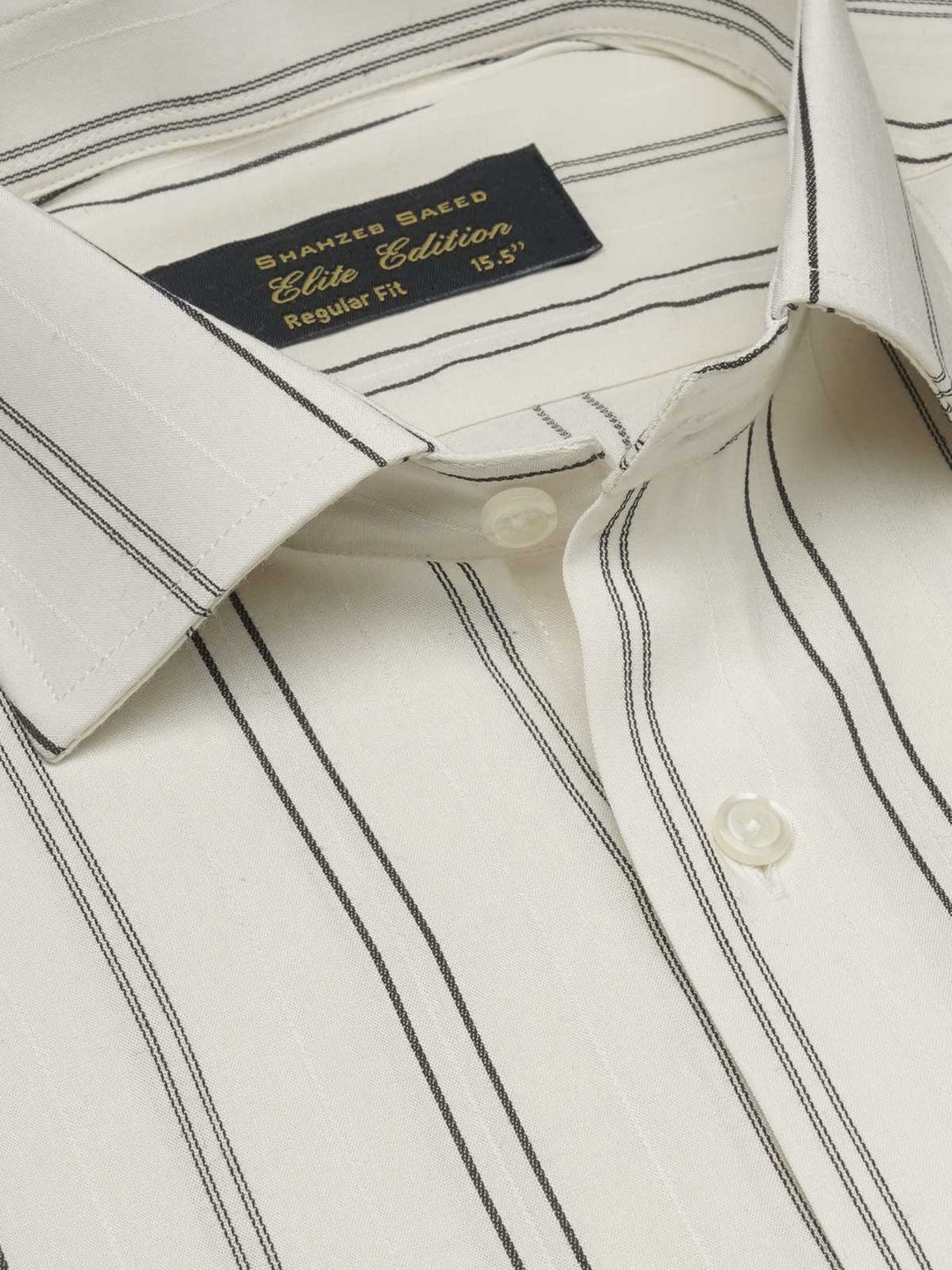 Black & Off White Striped, Elite Edition, French Collar Men’s Formal Shirt (FS-1708)